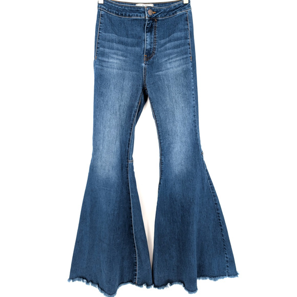 Free People Just Float On Flare Bell Bottom High Rise Fray Hem Boho Jeans 25 - Picture 1 of 9